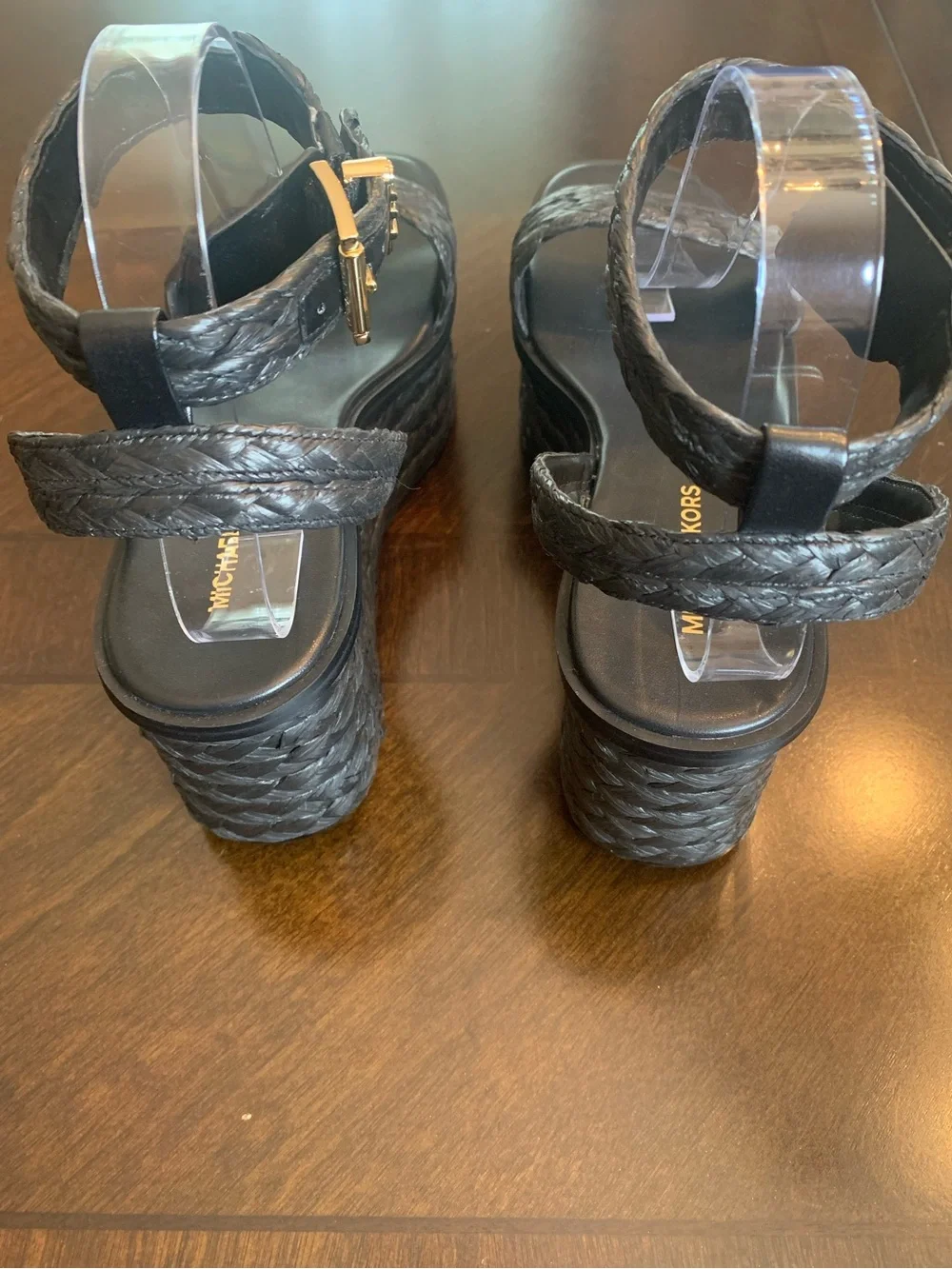 NIB MICHAEL KORS Sandra Wicker Platform Sandal in Black, Size 9.5M